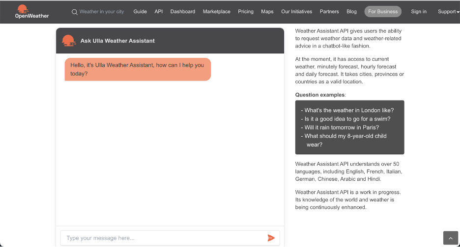 weather Assistant interface