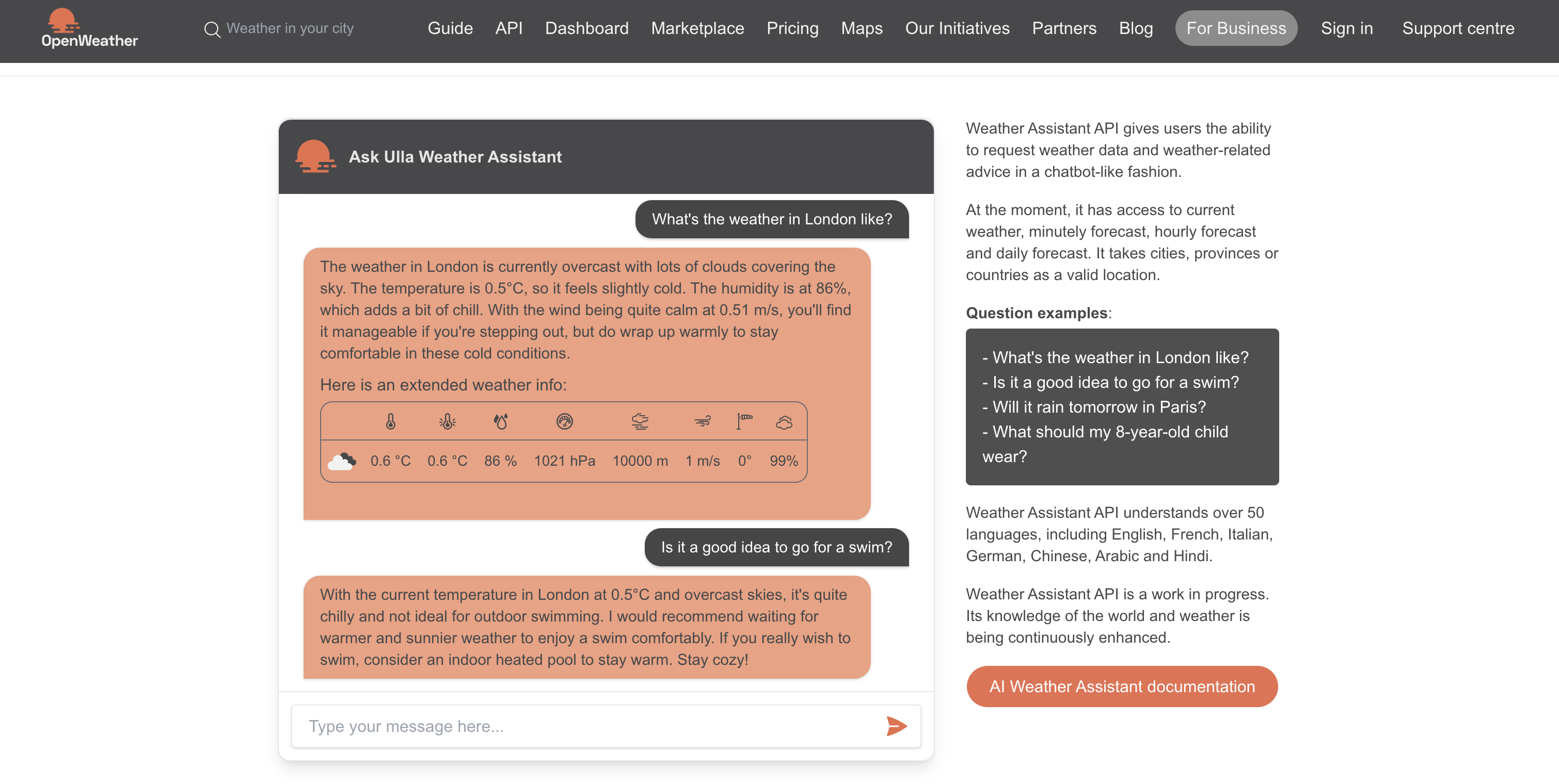 weather Assistant interface